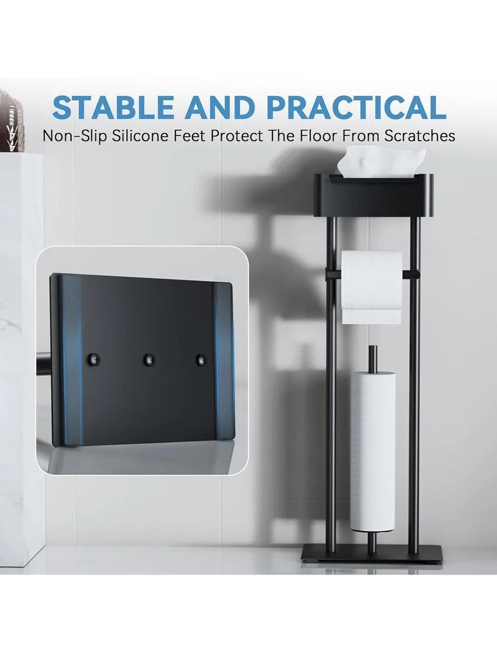 Stainless Steel TP Stand with Top Storage Shelf, Free Standing Heavy Duty